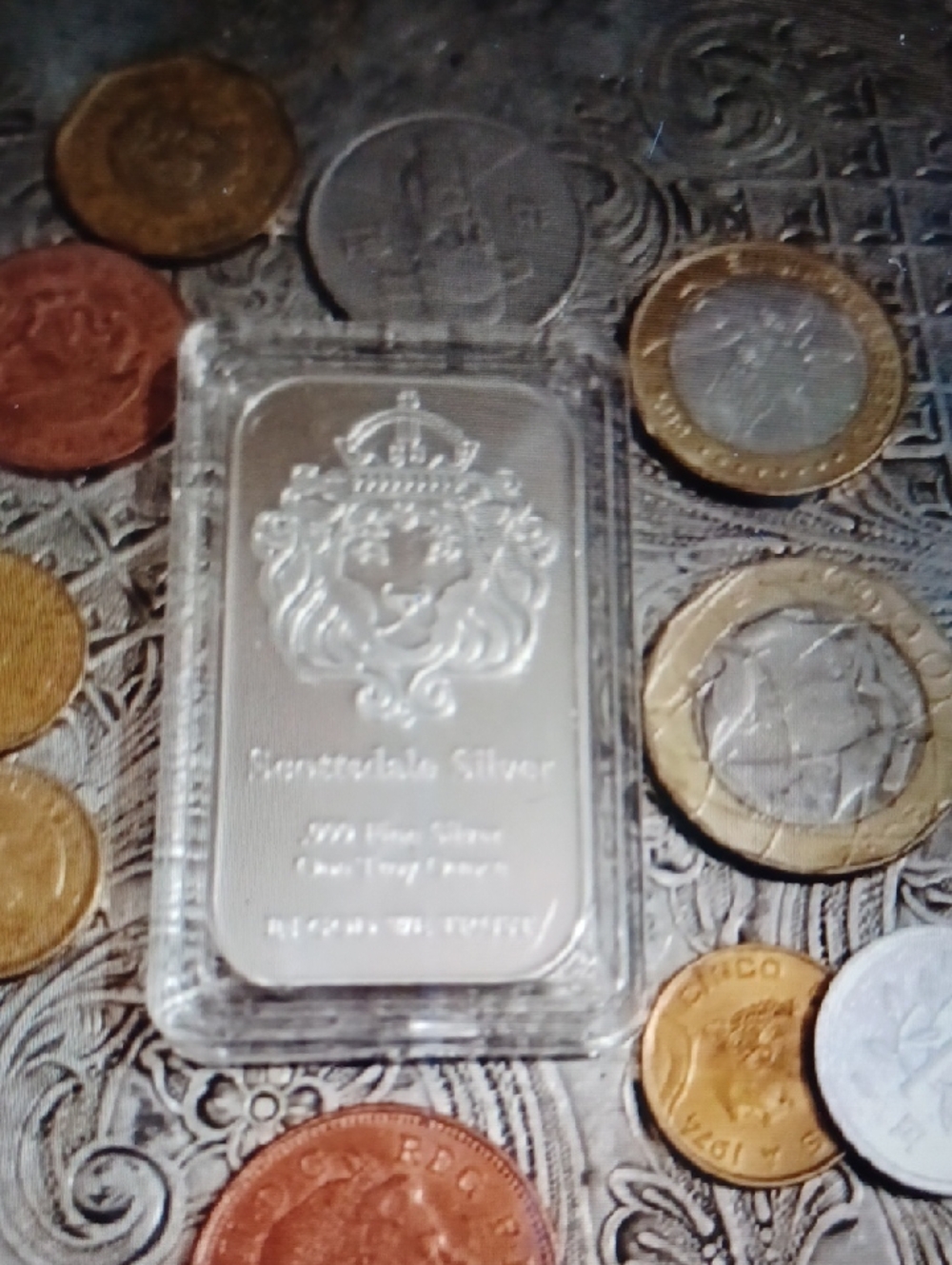 Silver Lion One Ounce Fine Silver Finish Ingot Bar&World Coinage